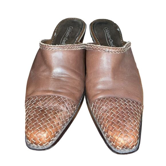 Coldwater Creek 10 Brown Leather Western Square Toe Mules Woven Detail - Picture 3 of 6